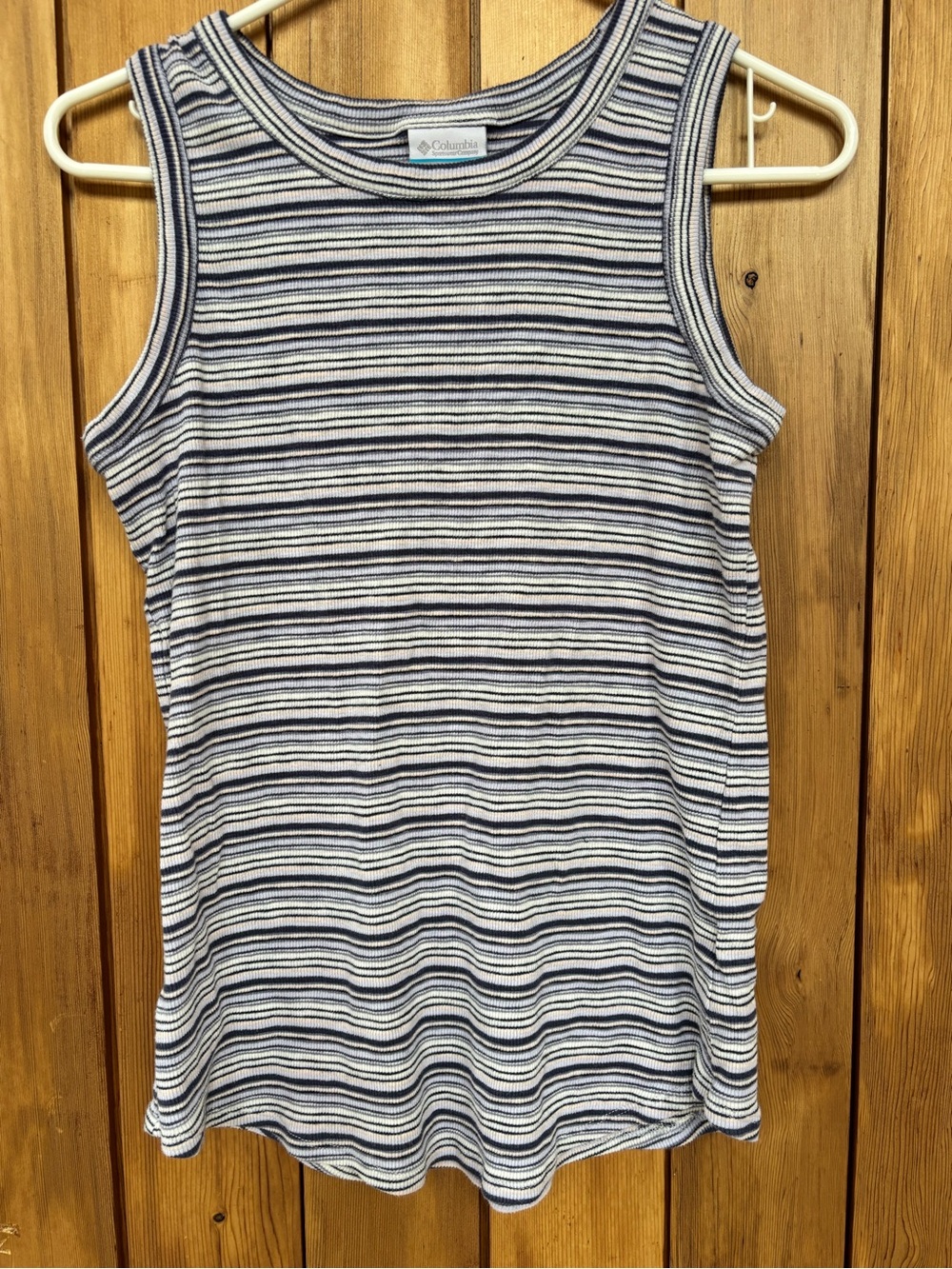 Columbia Women's Navy, Purple and White Striped Tank Top